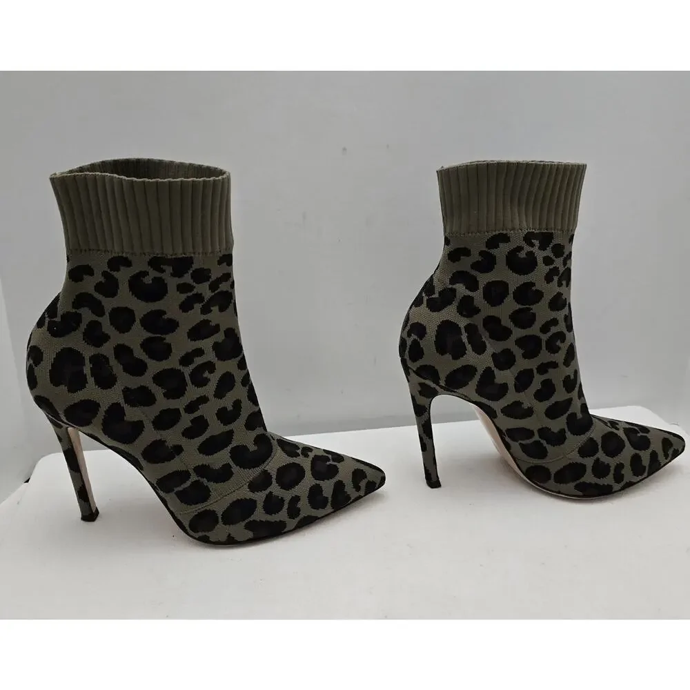 Gianvito Rossi SAUVAGE Women's Leopard Animal Print Socks Boots Italy EU 39 US 9